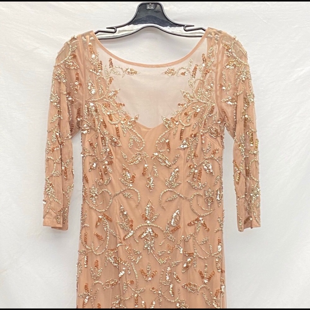 Adrianna Papell Long sleeve rose gold godet dress - Picture 10 of 13